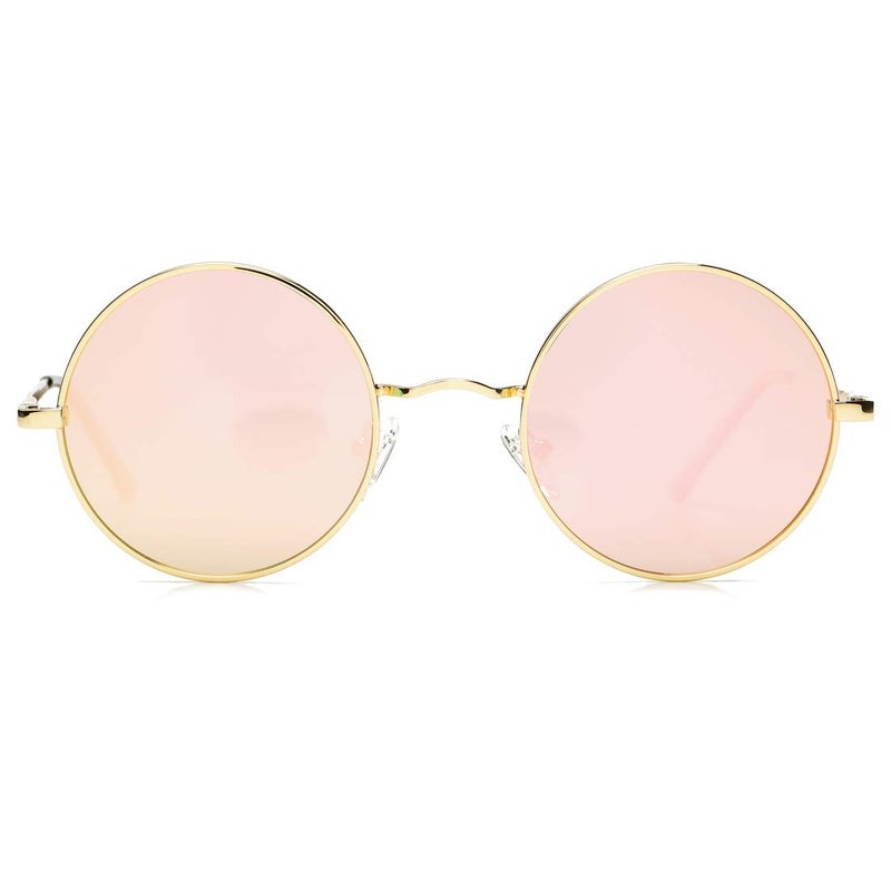 COASION Retro Small Round Polarized Sunglasses for Women Men Circle UV400 Sun Glasses (Gold Frame/Pink Mirror Lens) - Image 4